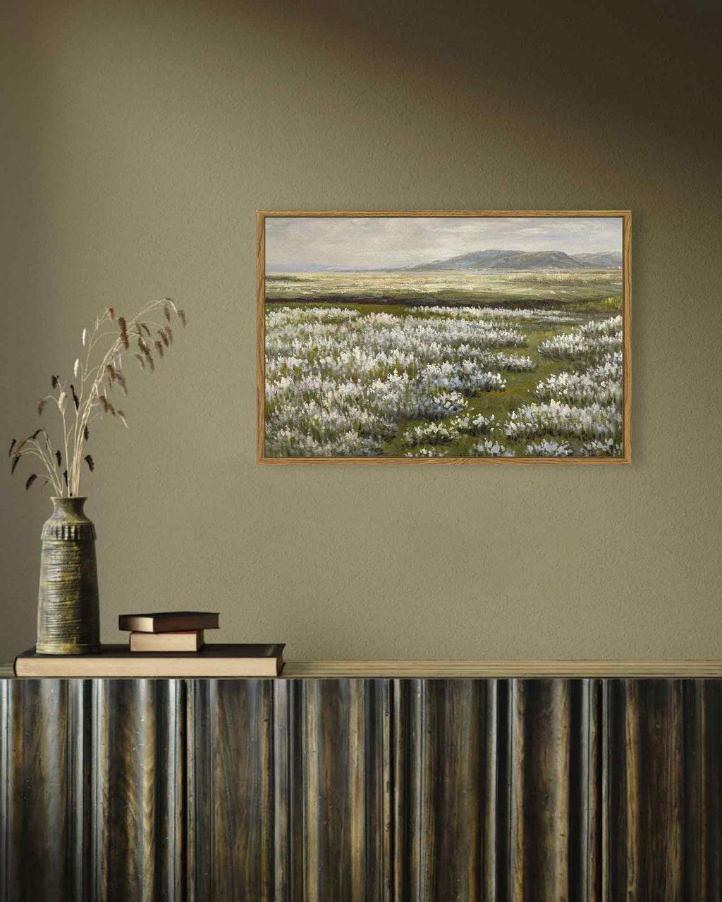 Drsoum 16x24in Landscape Artwork Wall Art Prairie in Full Bloom Prints Farmhouse Hallway Dining Room Office Decor - Natural Framed