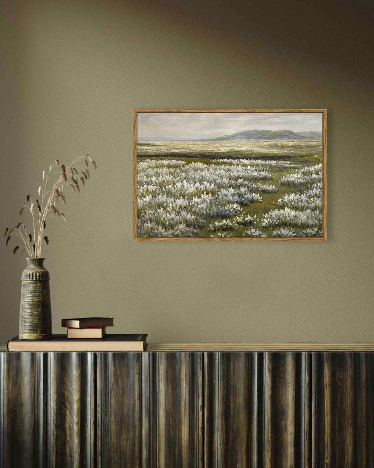 Drsoum 16x24in Landscape Artwork Wall Art Prairie in Full Bloom Prints Farmhouse Hallway Dining Room Office Decor - Natural Framed