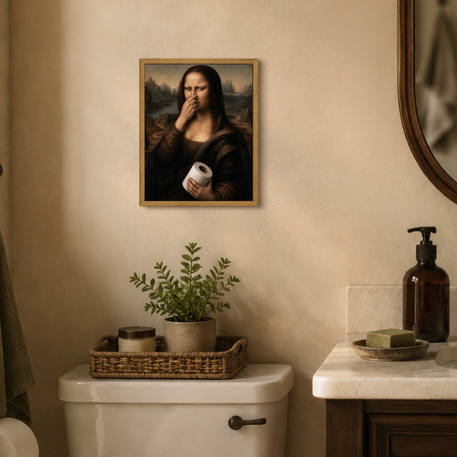 Drsoum Funny Bathroom Wall Art Mona Lisa Toilet Paper Decor 8x10