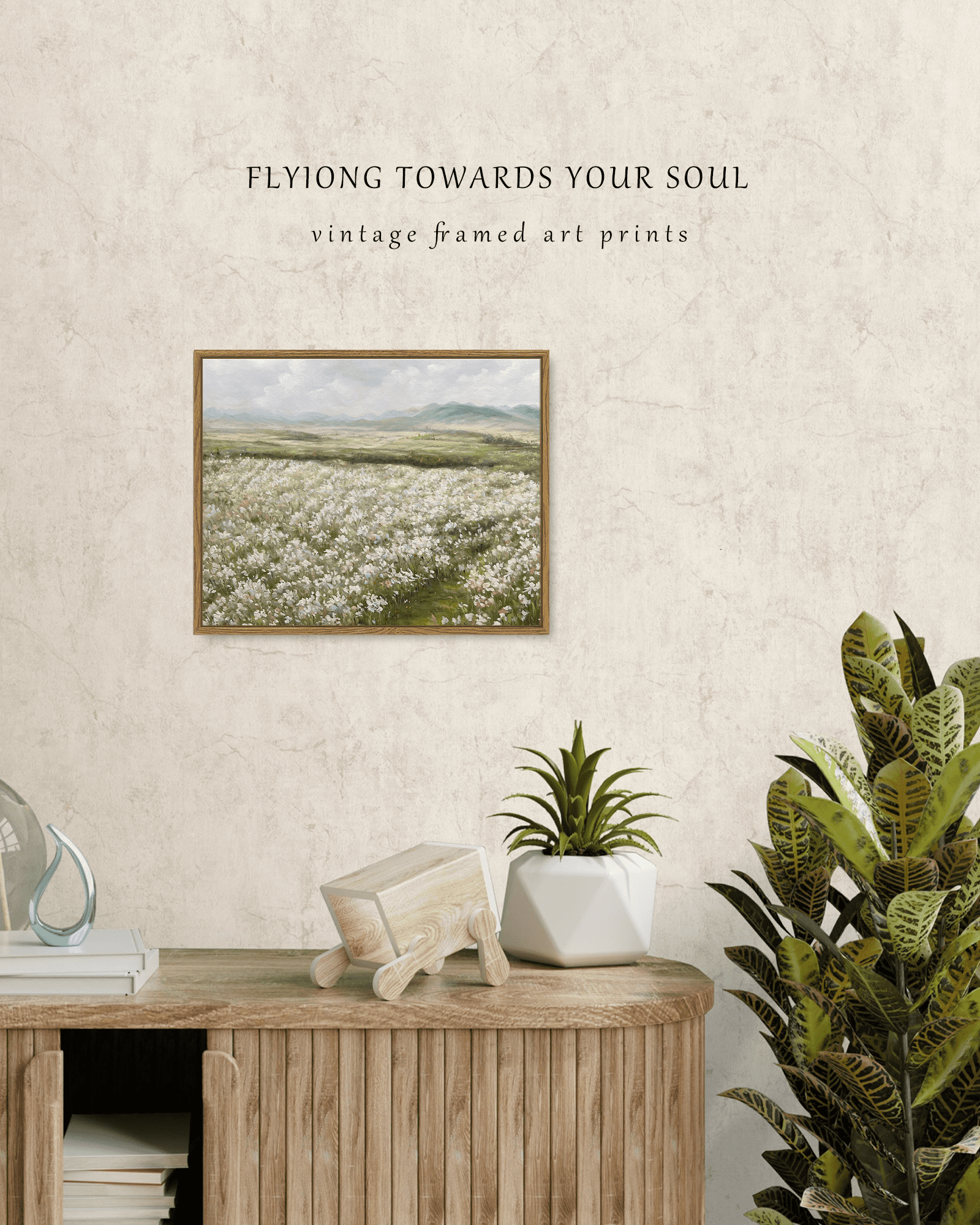 Drsoum Landscape Artwork Wall Art Prairie in Full Bloom Classic Prints 11x14in Modern Farmhouse Kitchen Bathroom Office Decor - Natural Framed