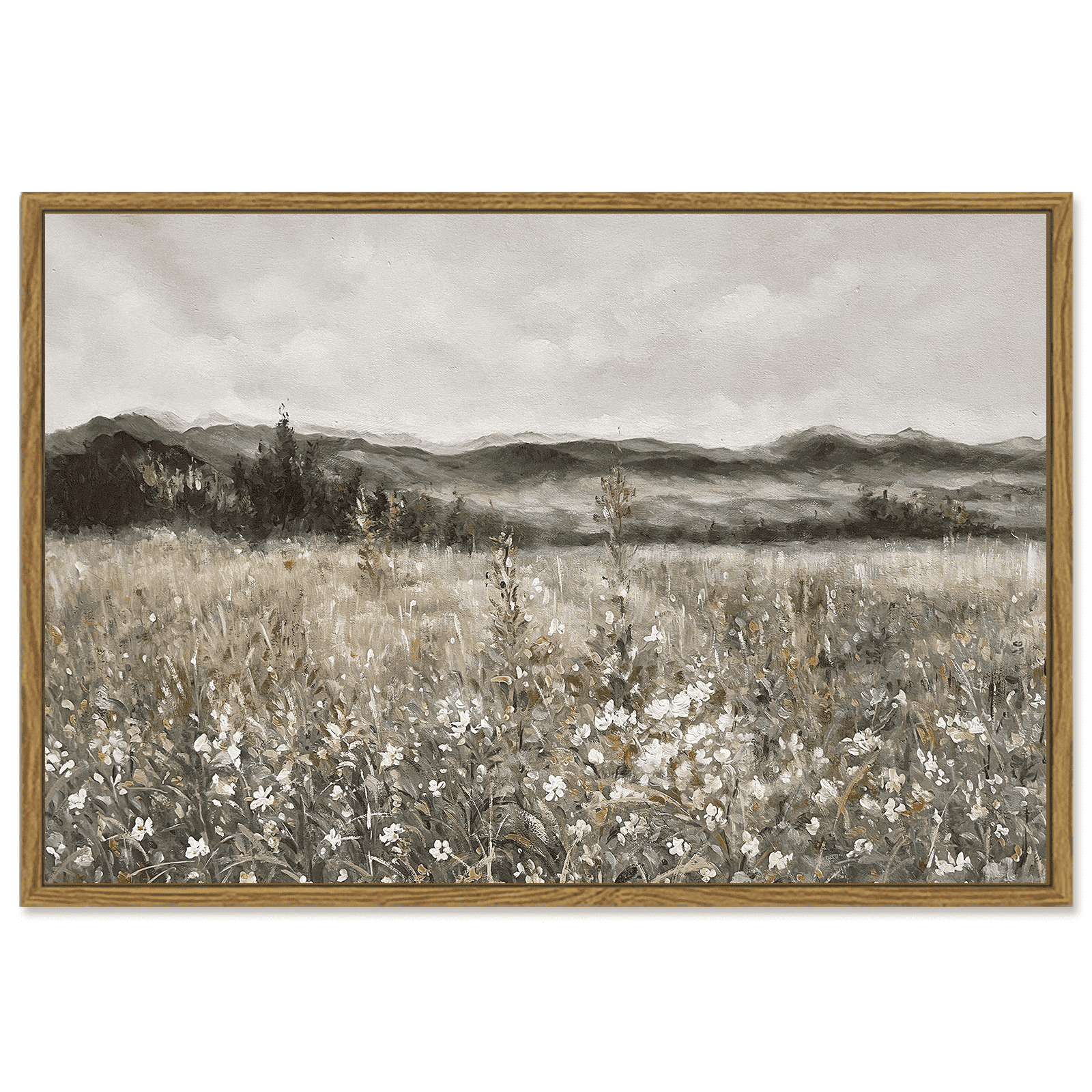 Drsoum Retro Scenery 16x24in Framed Meadow with Flowers Landscape Painting Modern Farmhouse Decor for Living Room