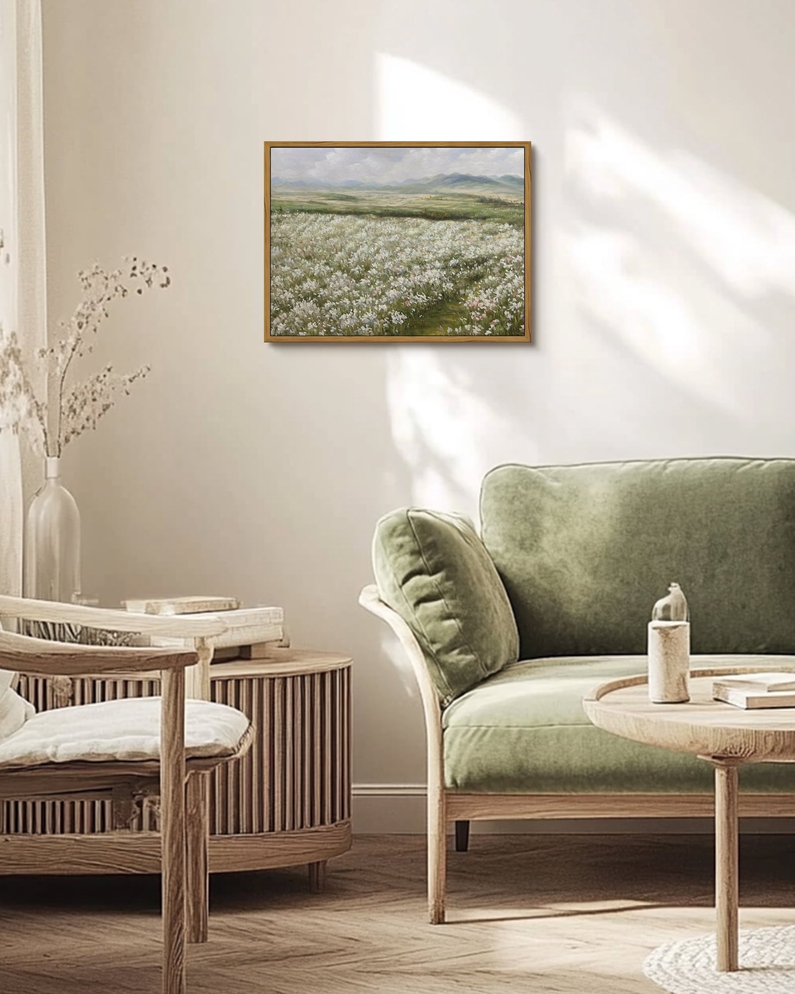 Drsoum Landscape Artwork Wall Art Prairie in Full Bloom Classic Prints Modern Farmhouse Kitchen Bathroom Office Decor 12x16in Natural Framed