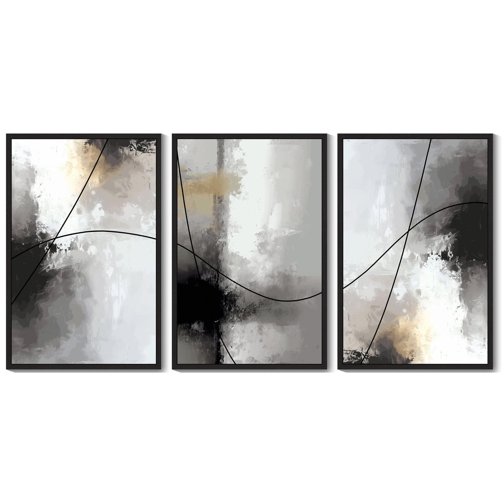 Drsoum Abstract Wall Art 16x24in3pcs Black Framed Minimalism Print Artwork for Bedroom living room Dining room Kitch