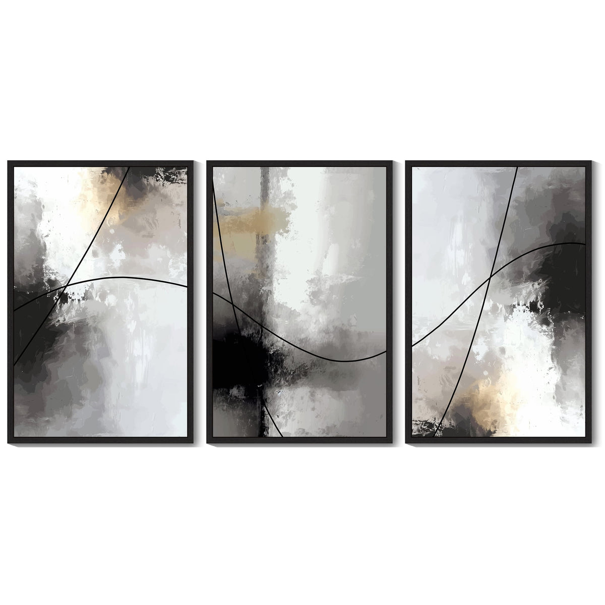 Drsoum Abstract Wall Art 16x24in3pcs Black Framed Minimalism Print Artwork for Bedroom living room Dining room Kitch