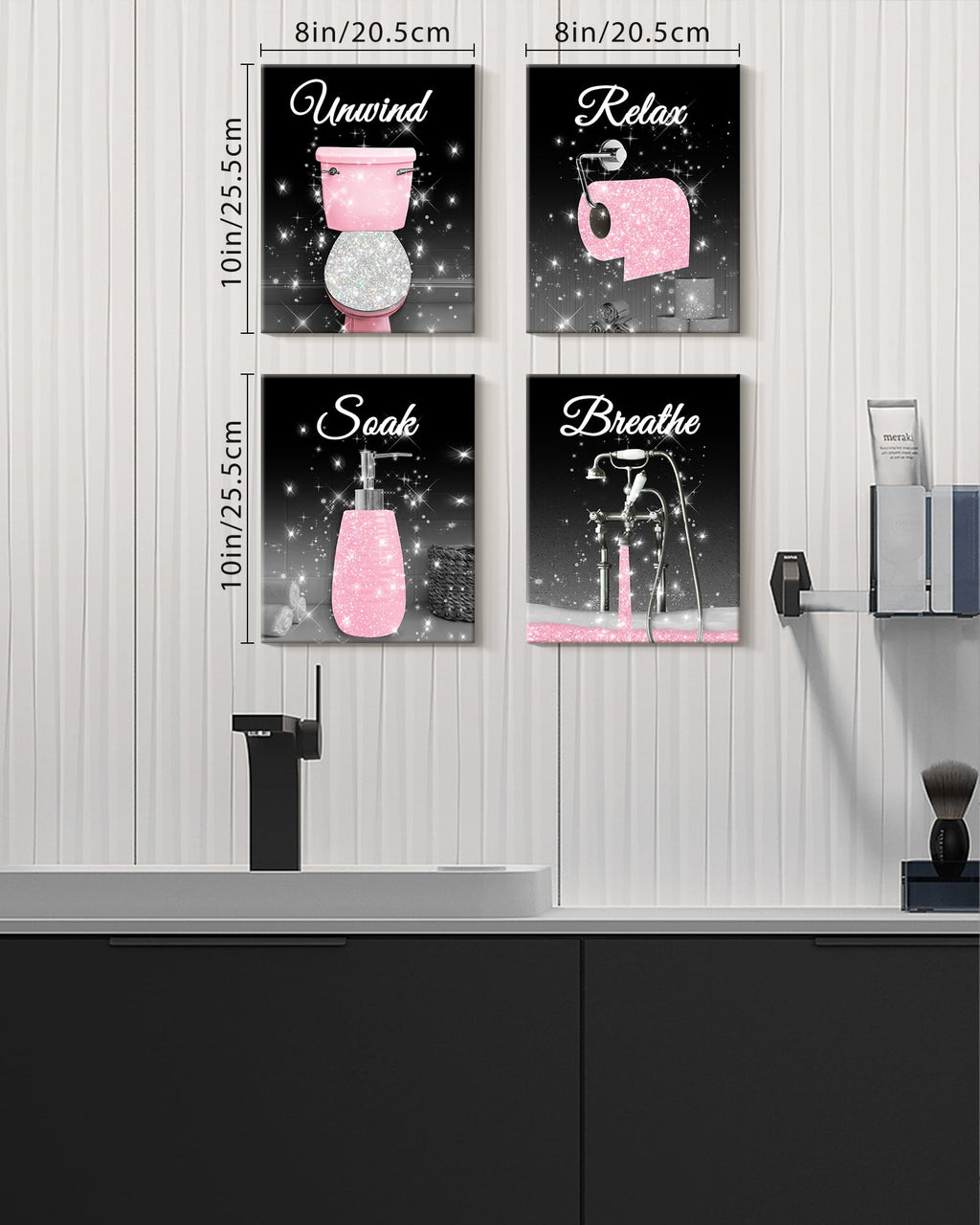 Drsoum Glam Pink Fashion Woman Wall Decor Girly Beauty Makeup Room Decor 8x10in4PCS Natural Framed