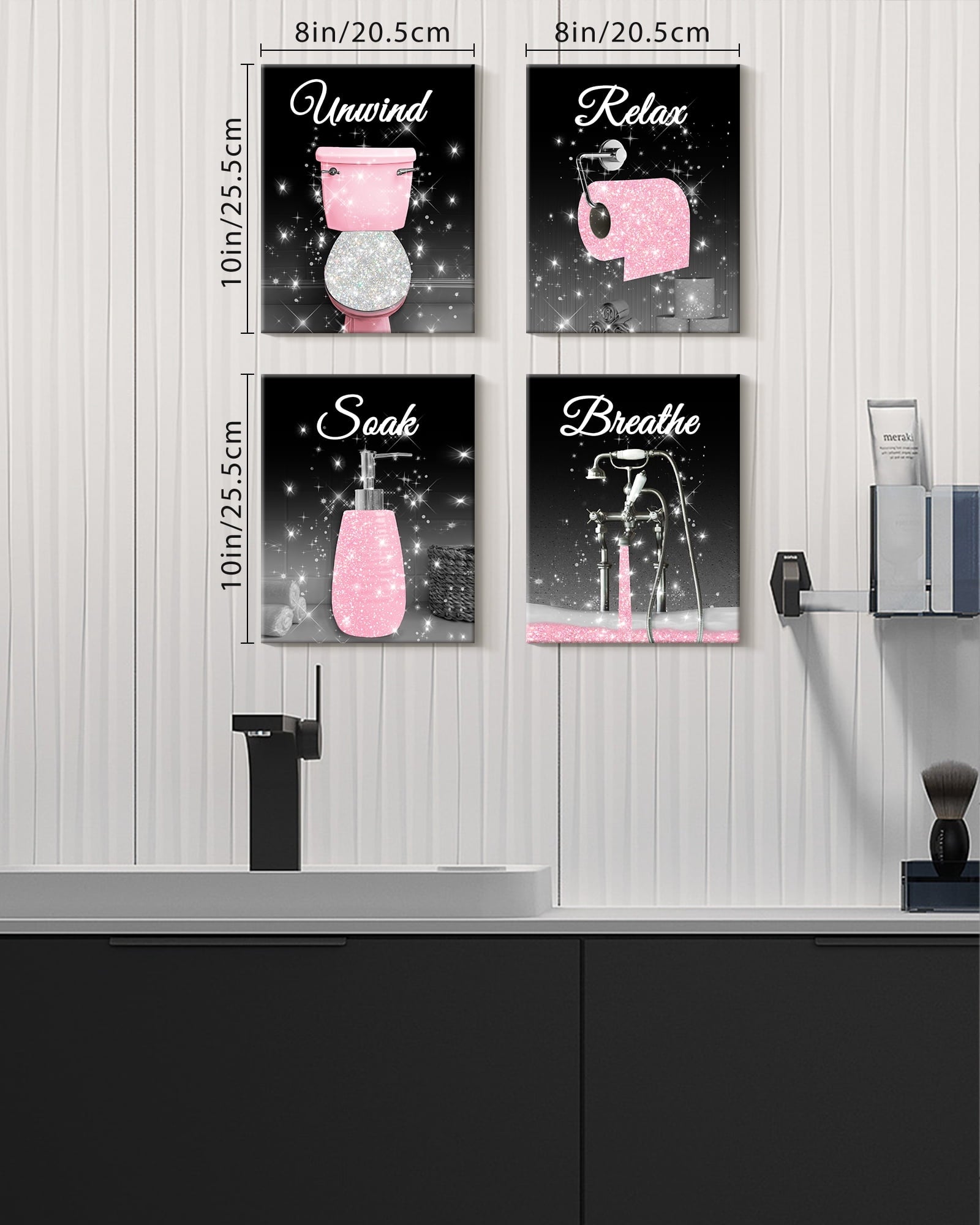 Drsoum Glam Pink Fashion Woman Wall Decor Girly Beauty Makeup Room Decor 8x10in4PCS Natural Framed