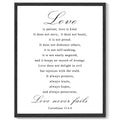 8x10in Black Framed Christian Motivational Wall Art Love is Patient Love is Kind Corinthians 13:4-8 Canvas Print Positive Scripture Painting Home Wall Decor