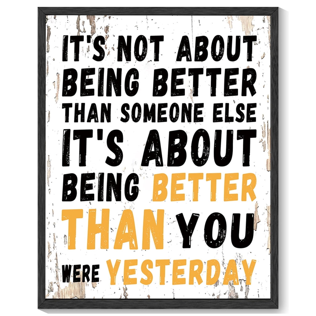 8x10in Black Framed Inspirational Wall Art Motivational BEING BETTER Quote Sayings Office Home Decor Canvas Prints Encouraging Positive Posters Painting