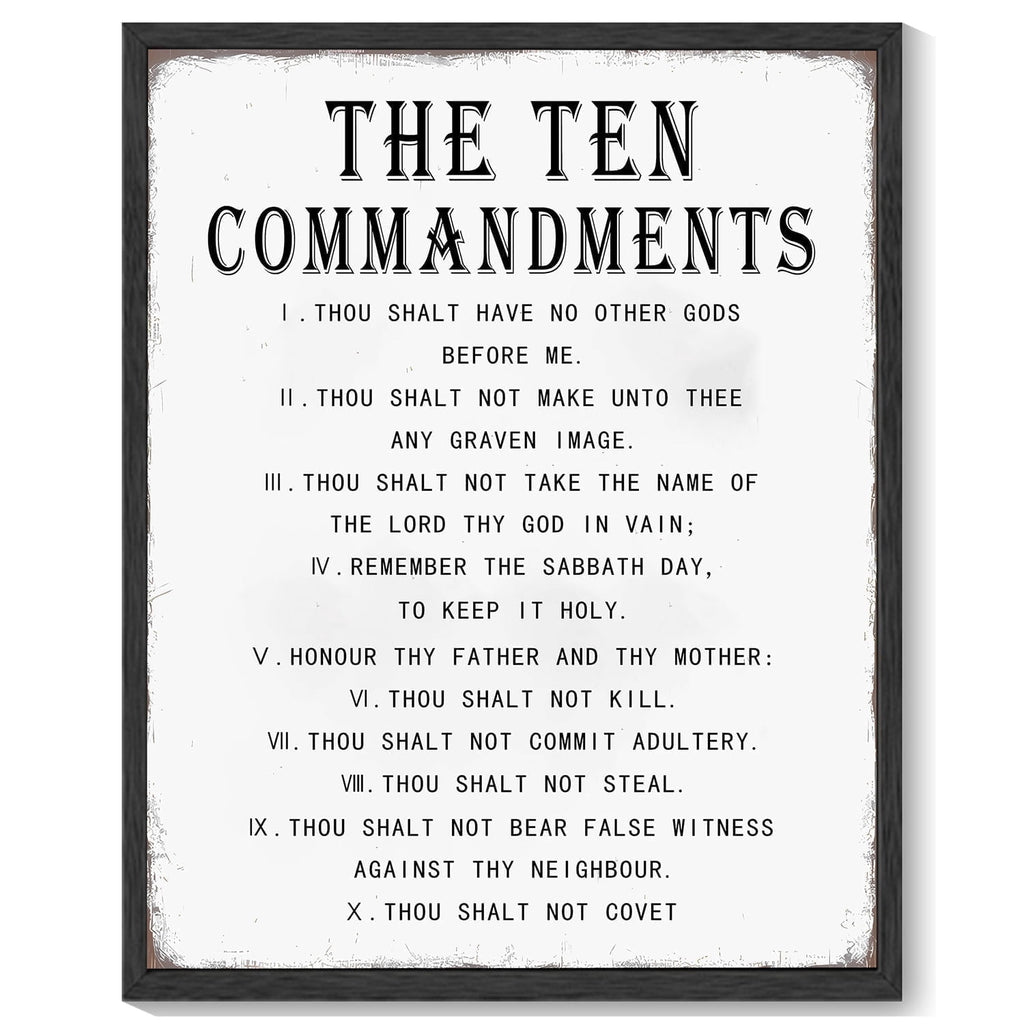 8x10in Black Framed Inspirational Wall Art Motivational Bible Verse Ten Commandments Quote Sayings Office Home Decor Canvas Prints Encouraging Positive Posters Painting