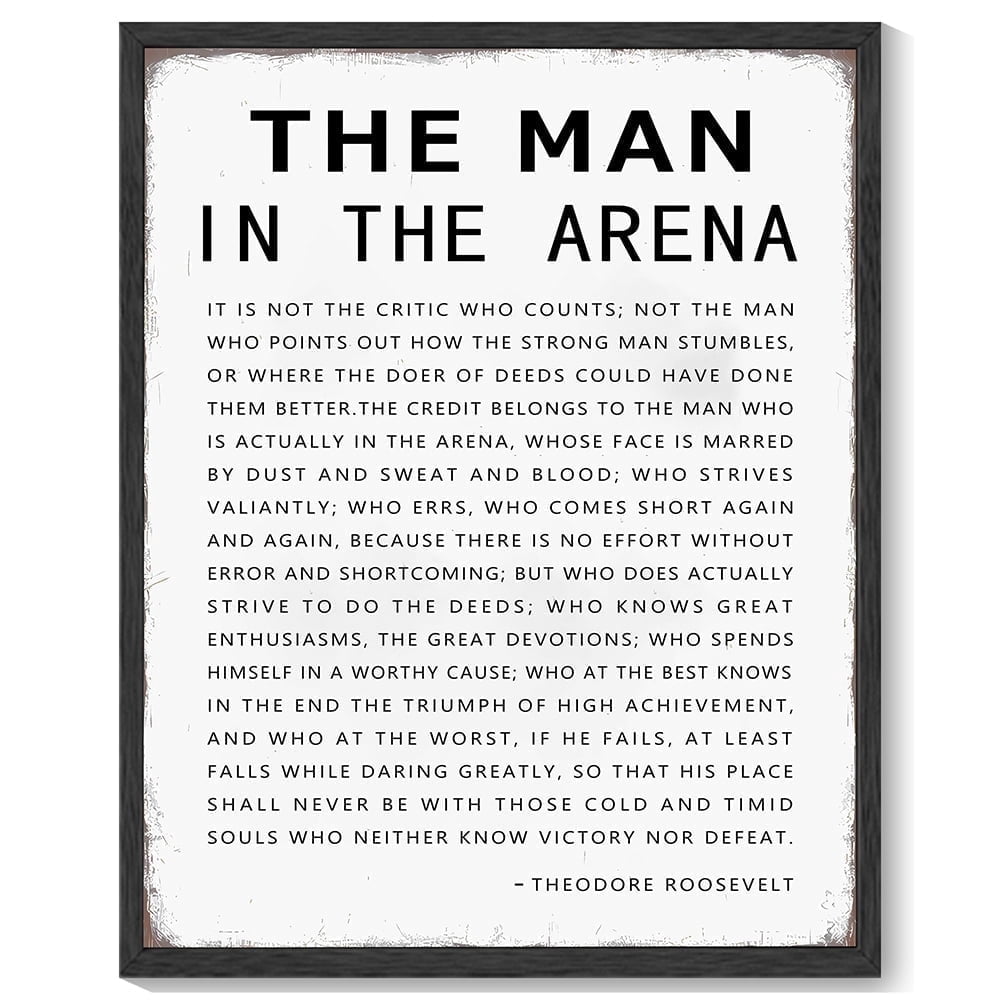 8x10in Black Framed Inspirational Wall Decor the Man in the Arena Motivational Quote Sayings Office Home Decor Prints Art Encouraging Positive Posters
