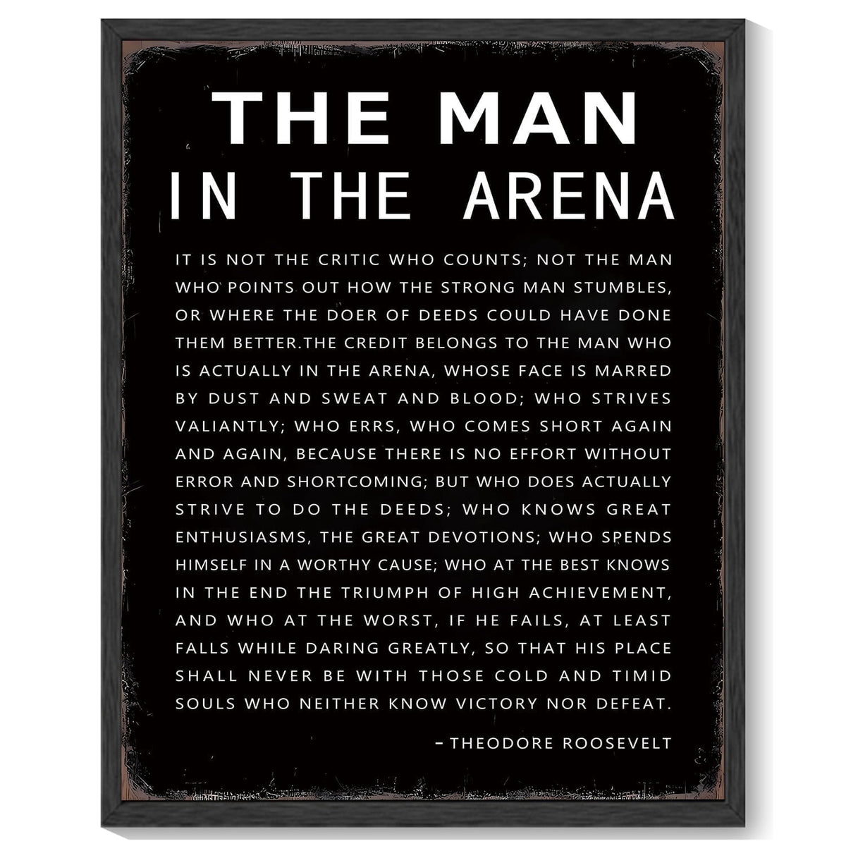 8x10in Black Framed Inspirational Wall Decor the Man in the Arena Motivational Quote Sayings Office Home Decor Prints Art Encouraging Positive Posters