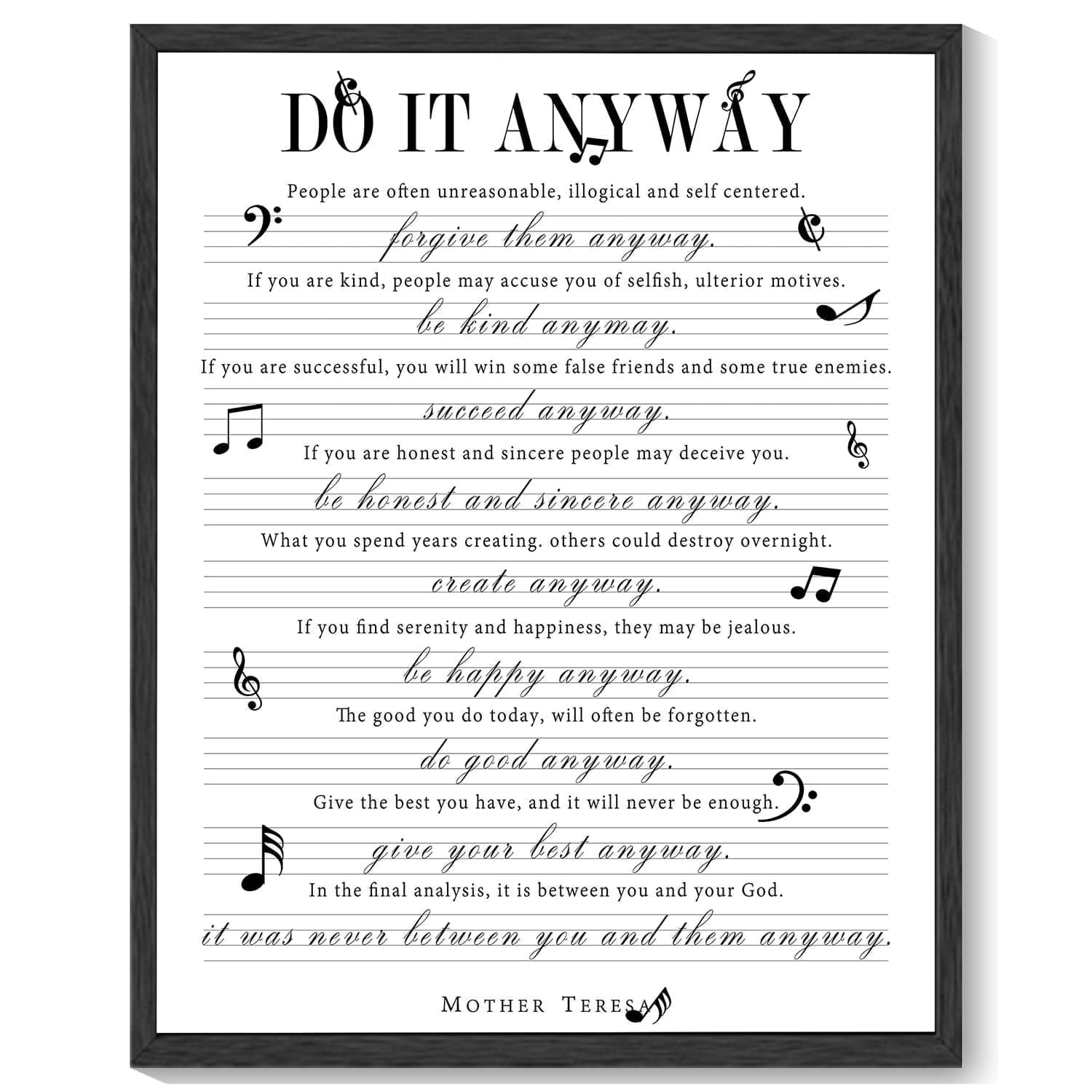 Motivational 8x10in Black Framed Wall Art Inspirational Do It Anyway Quote Sayings Office Home Decor Canvas Prints Encouraging Positive Posters Painting
