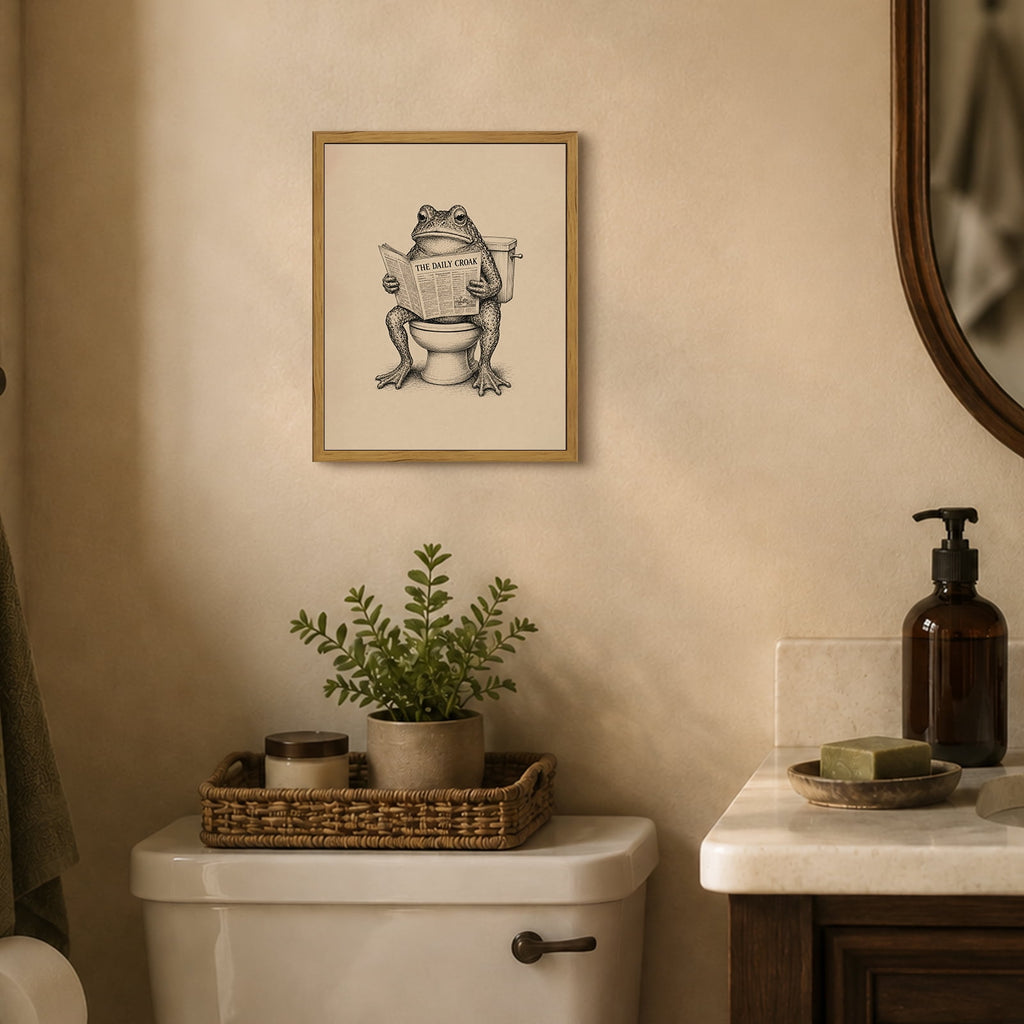 Drsoum Funny Frog Reading Newspaper on Toilet Bathroom Decor 8x10
