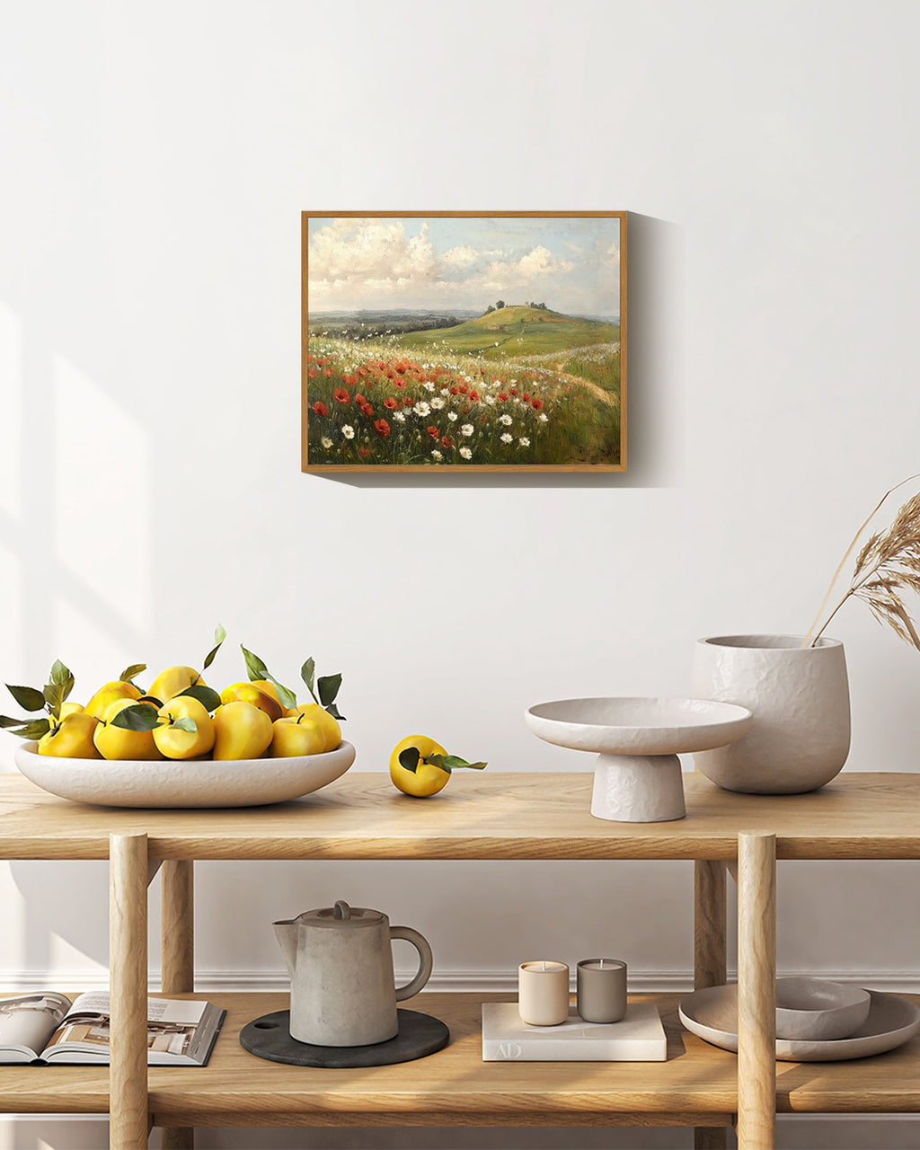Drsoum Landscape Rural wildflowers Wall Art Classic Retro rustic Wall Prints Farmhouse Kitchen Bathroom Office Decor - 8x10in Nature Framed