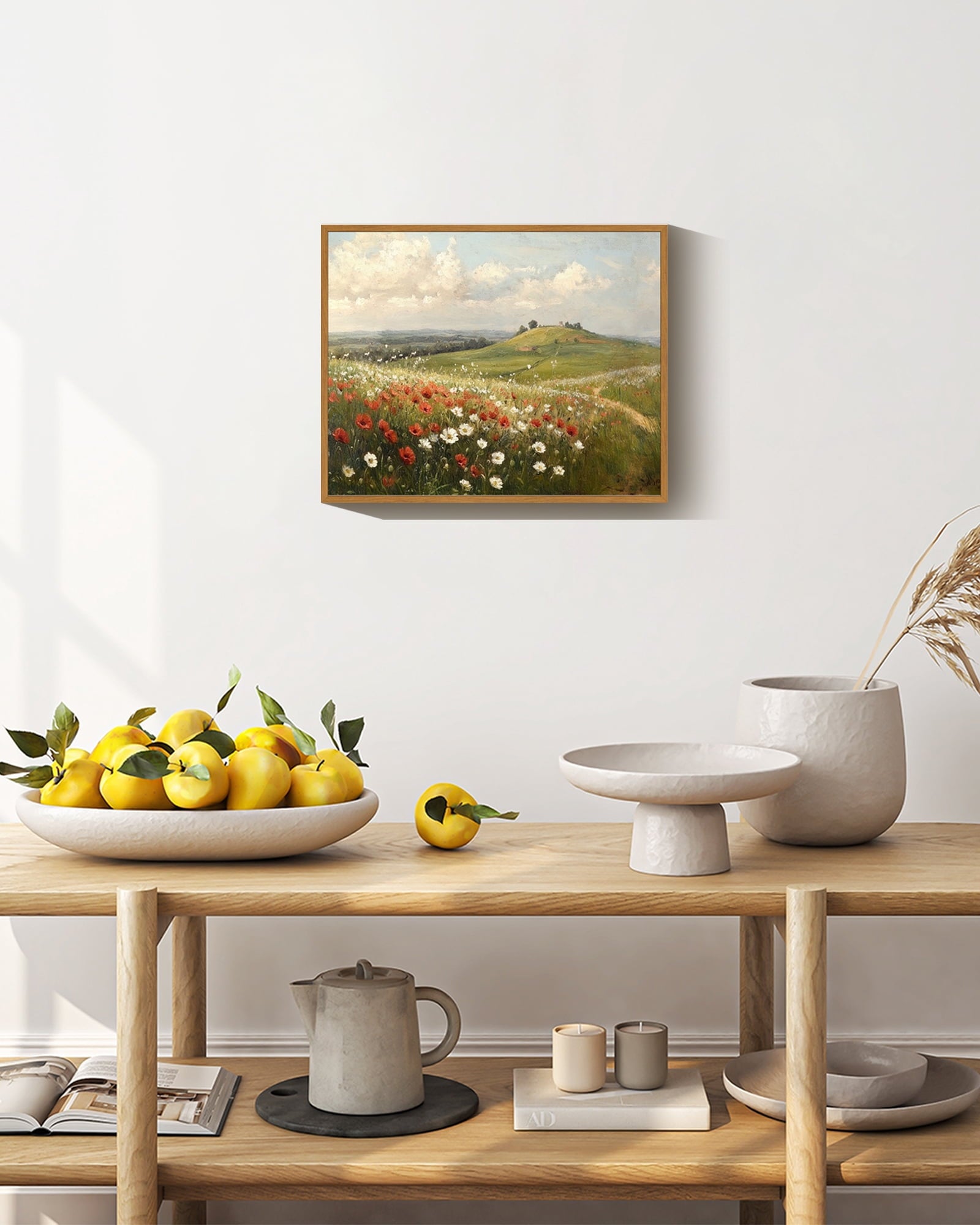 Drsoum Landscape Rural wildflowers Wall Art Classic Retro rustic Wall Prints Farmhouse Kitchen Bathroom Office Decor - 8x10in Nature Framed