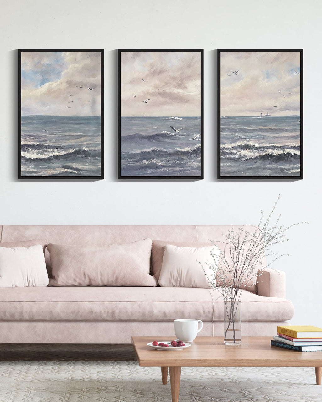 Drsoum Vintage Sea Landscape 16x24in3pcs Black Framed Wall Art Ocean Retro Classic Farmhouse Paints Rustic