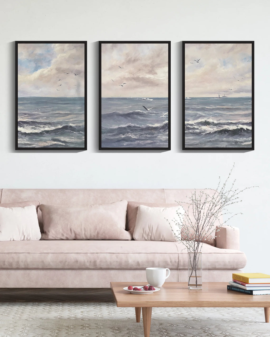 Drsoum Vintage Sea Landscape 16x24in Black Framed Wall Art Ocean Retro Classic Farmhouse Paints Rustic