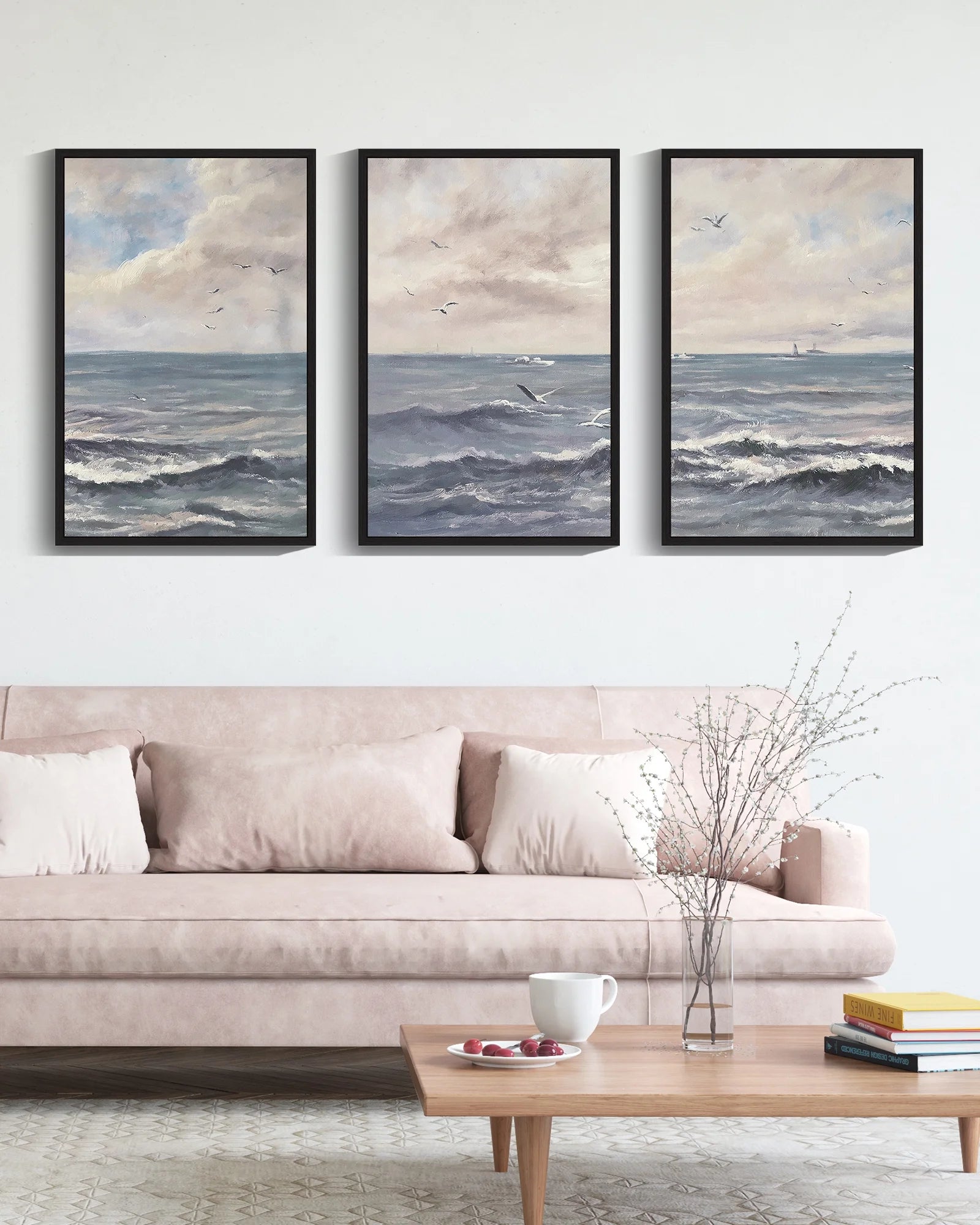 Drsoum Vintage Sea Landscape 16x24in Black Framed Wall Art Ocean Retro Classic Farmhouse Paints Rustic