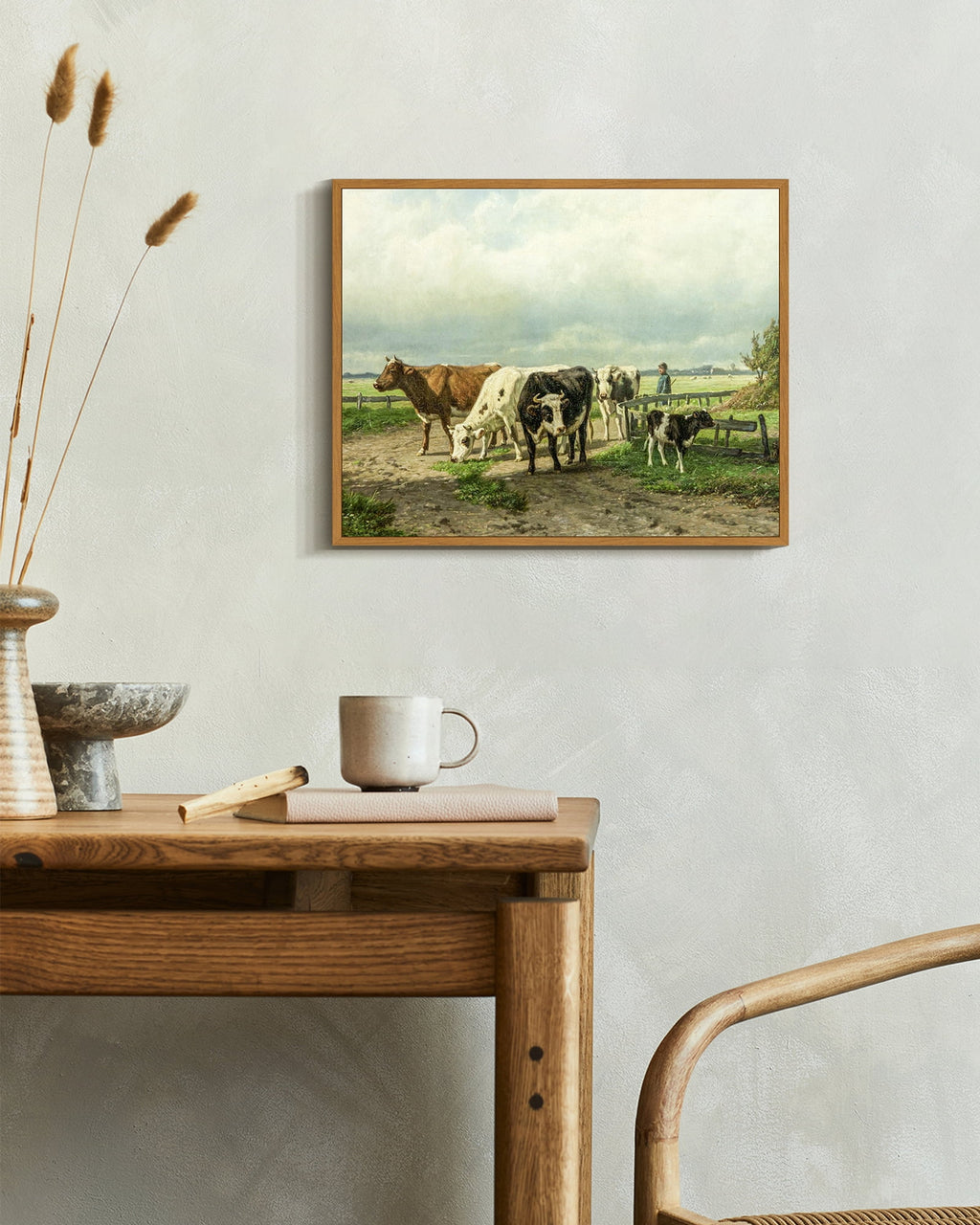 Drsoum Cow Farm Landscape Wall Art Dairy Cattle Classic Wall Prints Modern Farmhouse Kitchen Bathroom Office Decor 8x10in Natural Framed