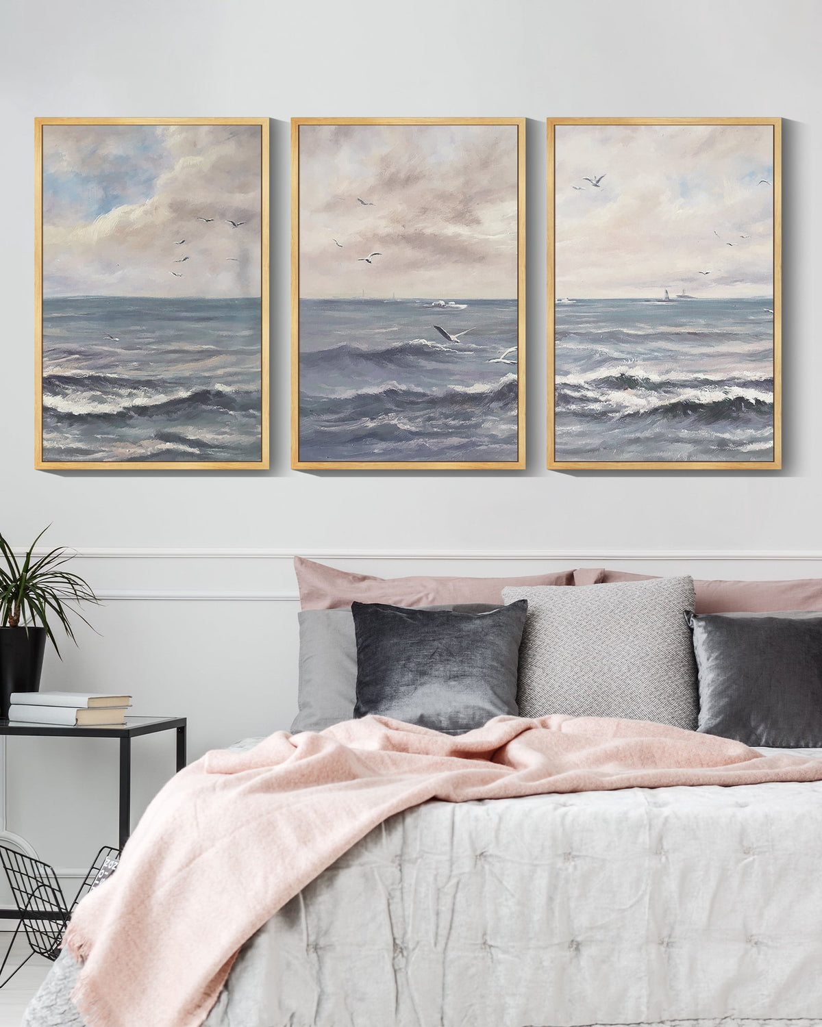 Drsoum Vintage Sea Landscape 24x36in Brown Framed Wall Art Ocean Retro Classic Farmhouse Paints Rustic