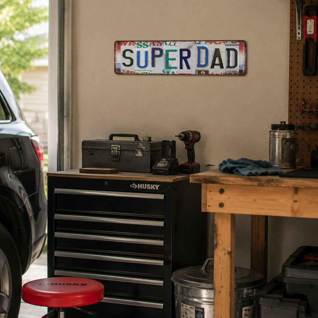 Drsoum Super Dad Tin Sign Metal Retro License Plate Wall Decor for Garage