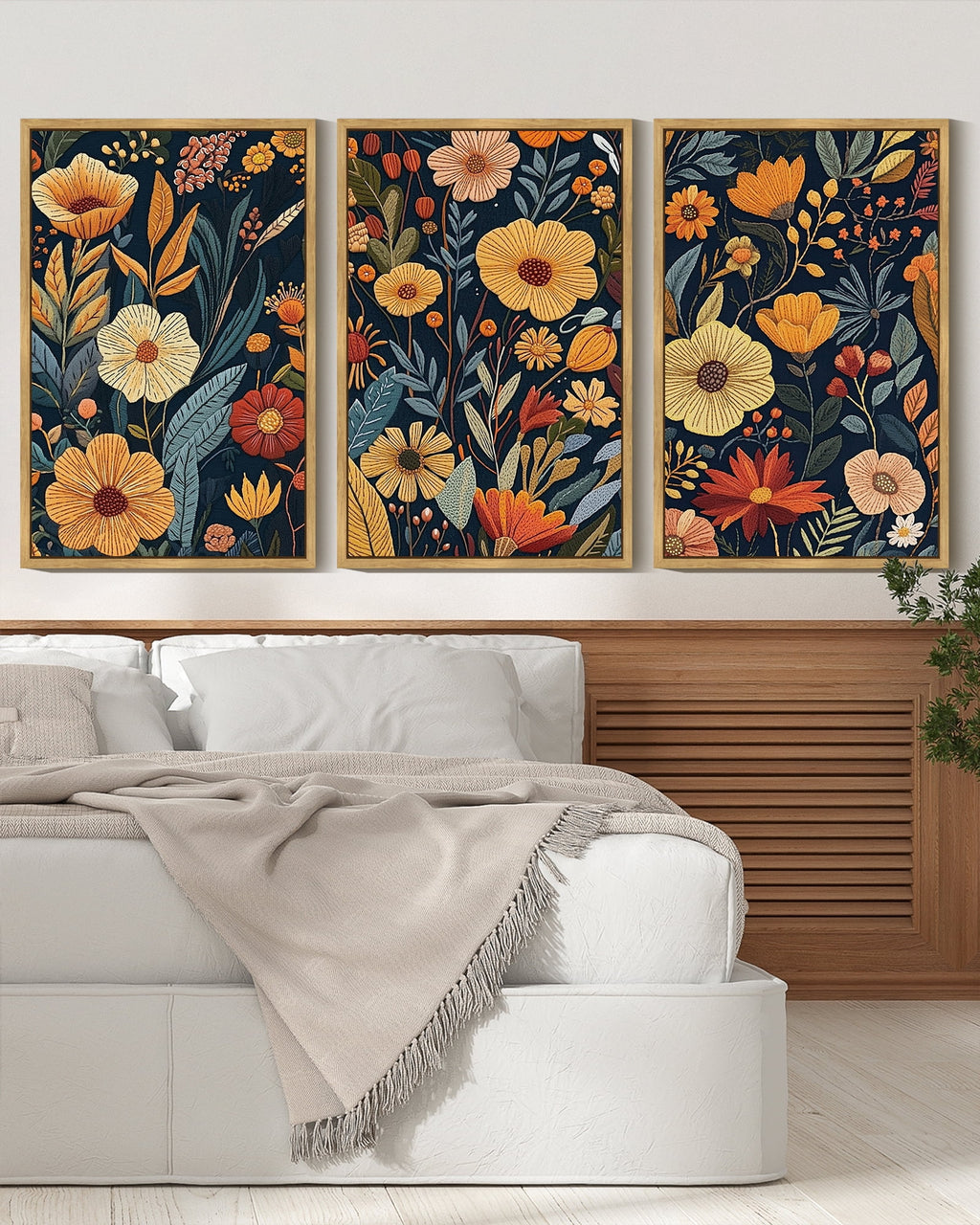 Drsoum Flower wall Art 16x24in3pcs Natural Framed Floral Wildflowers Decor for Bedroom living Room