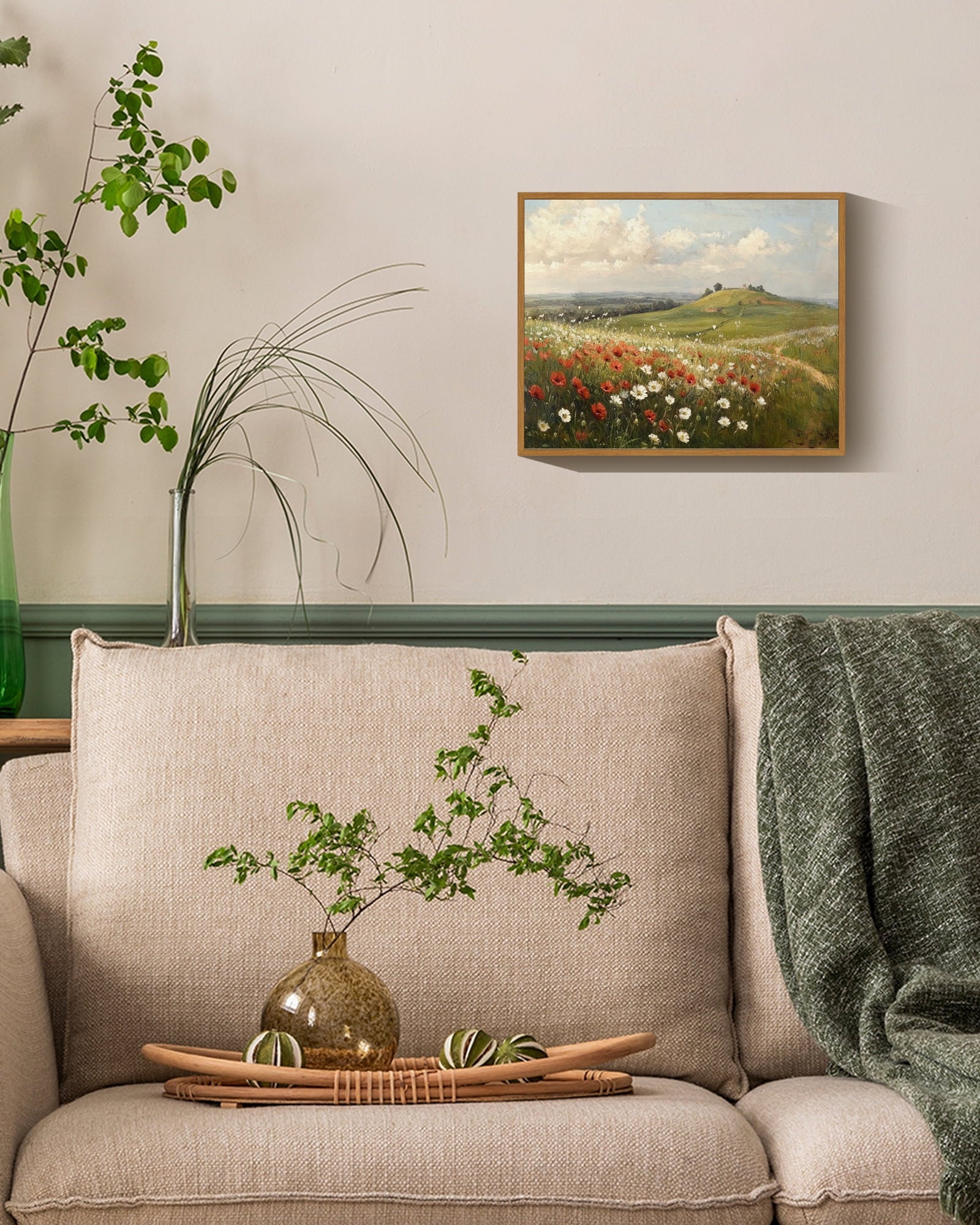 Drsoum Landscape Rural wildflowers Wall Art Classic Retro rustic Wall Prints Farmhouse Kitchen Bathroom Office Decor - 8x10in Nature Framed
