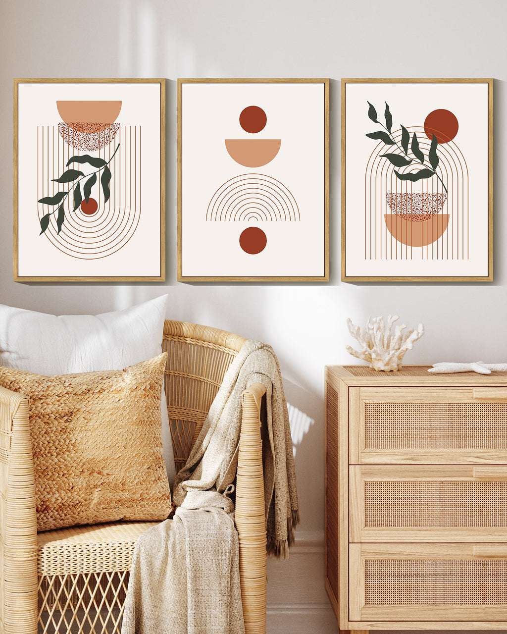Drsoum Boho Wall Art Decor Mid Century Modern Abstract Prints Posters Bathroom 11x14in3pcs Natural Framed