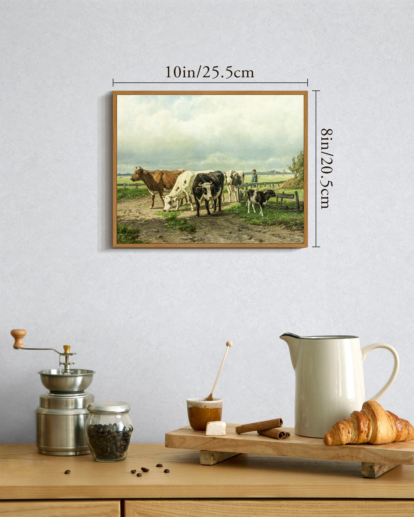 Drsoum Cow Farm Landscape Wall Art Dairy Cattle Classic Wall Prints Modern Farmhouse Kitchen Bathroom Office Decor 8x10in Natural Framed