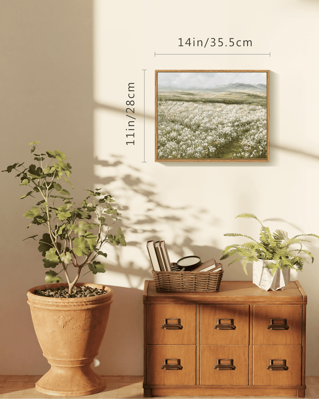 Drsoum Landscape Artwork Wall Art Prairie in Full Bloom Classic Prints 11x14in Modern Farmhouse Kitchen Bathroom Office Decor - Natural Framed