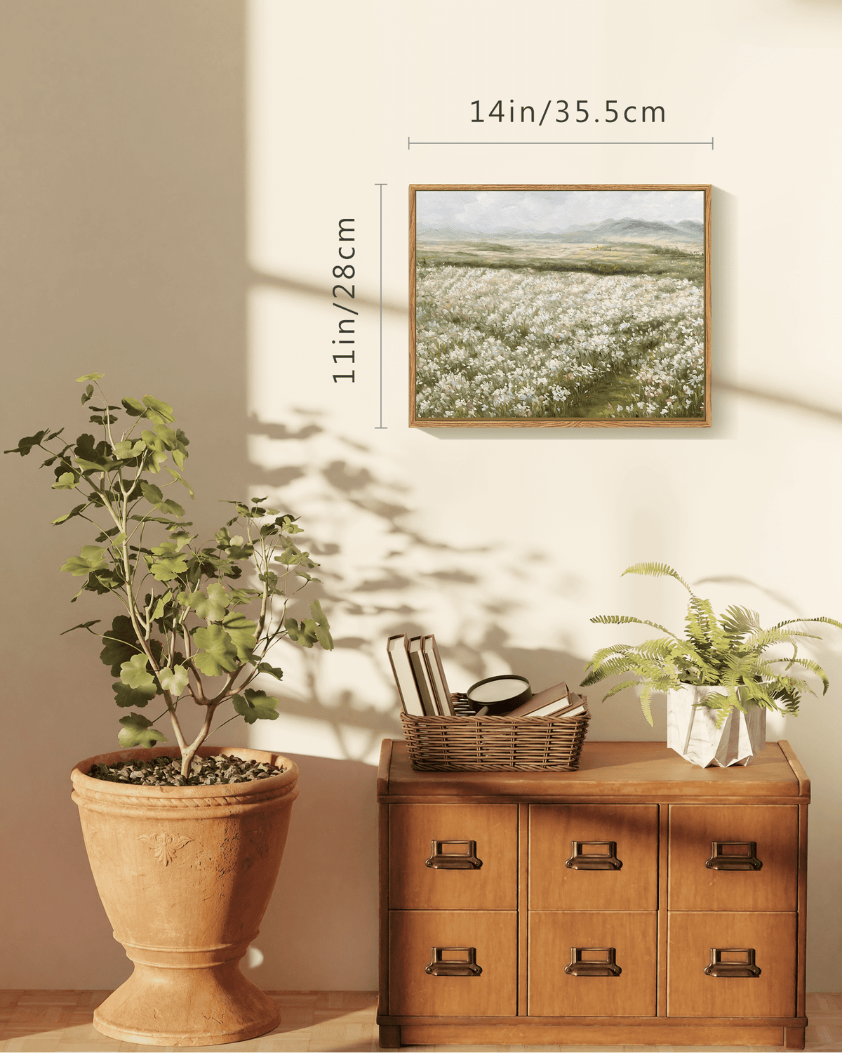 Drsoum Landscape Artwork Wall Art Prairie in Full Bloom Classic Prints 11x14in Modern Farmhouse Kitchen Bathroom Office Decor - Natural Framed
