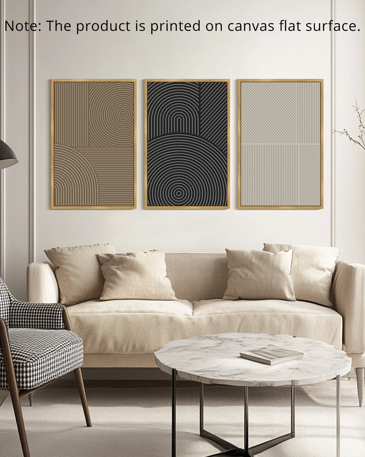 Drsoum Large 24x36in3pcs Natural Framed Minimalist Abstract Wall Art Modern Line Decor Geometric Artwork Kitchen for Dining Room