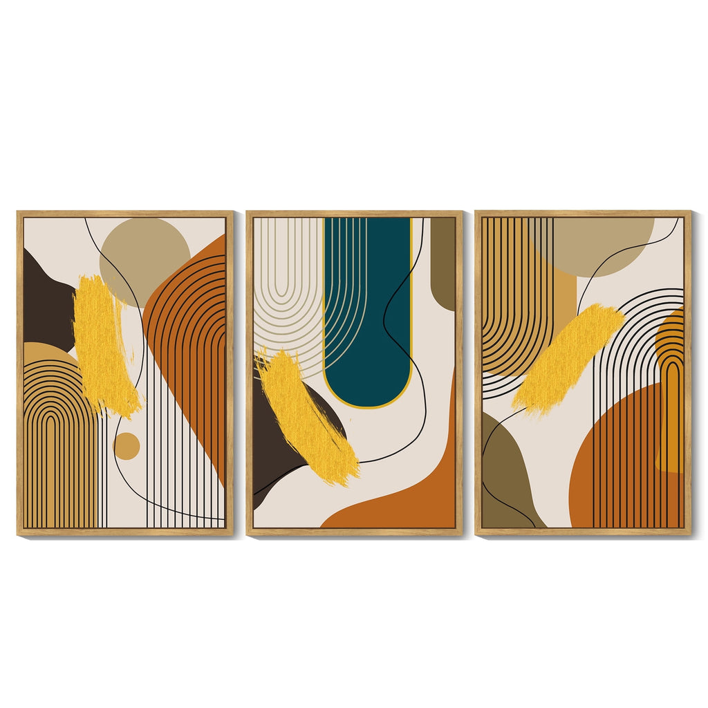 Drsoum Boho Abstract Wall Art 24x36in3pcs Large Natural Framed Modern Minimalist Luxury Gold Line Artwork Kitchen Dining Room Decor