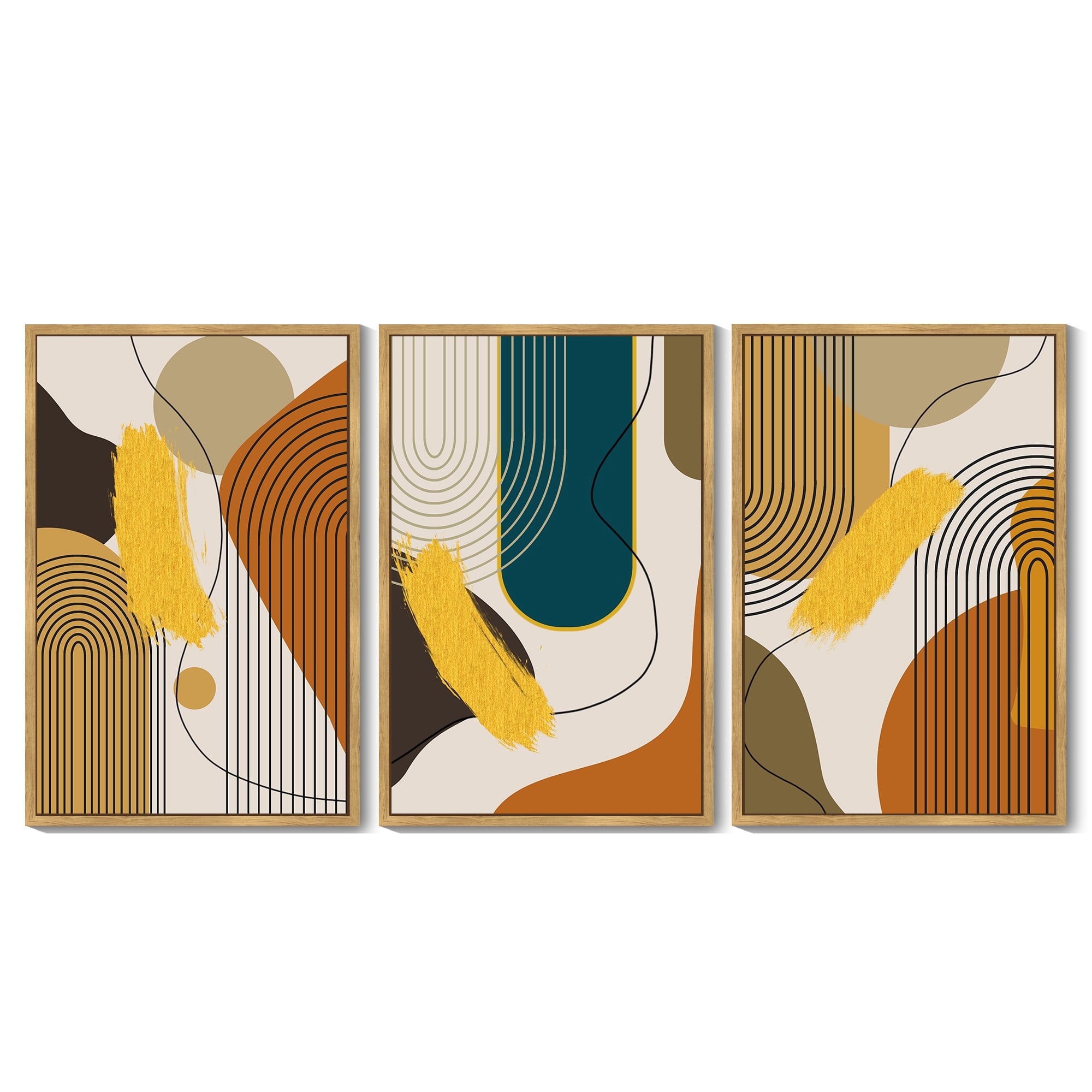 Drsoum Boho Abstract Wall Art 24x36in3pcs Large Natural Framed Modern Minimalist Luxury Gold Line Artwork Kitchen Dining Room Decor