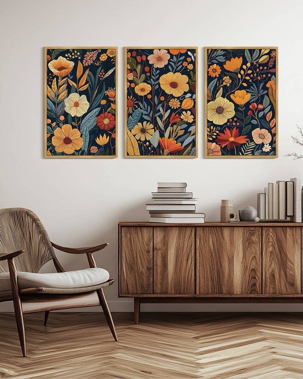 Drsoum Large 24x36in3pcs Natural Framed Flower wall Art Floral Wildflowers Decor for Bedroom living Room