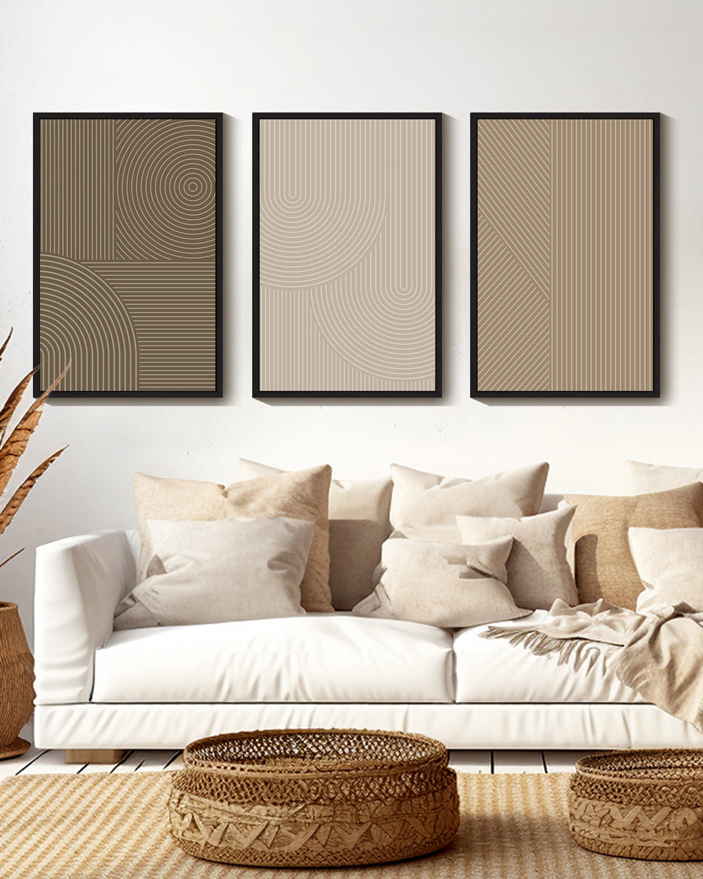 Drsoum Large Minimalist 24x36in3pcs Black Framed Abstract Wall Art Modern Boho Neutral Line Wall Decor Geometric Artwork Bedroom Living Room