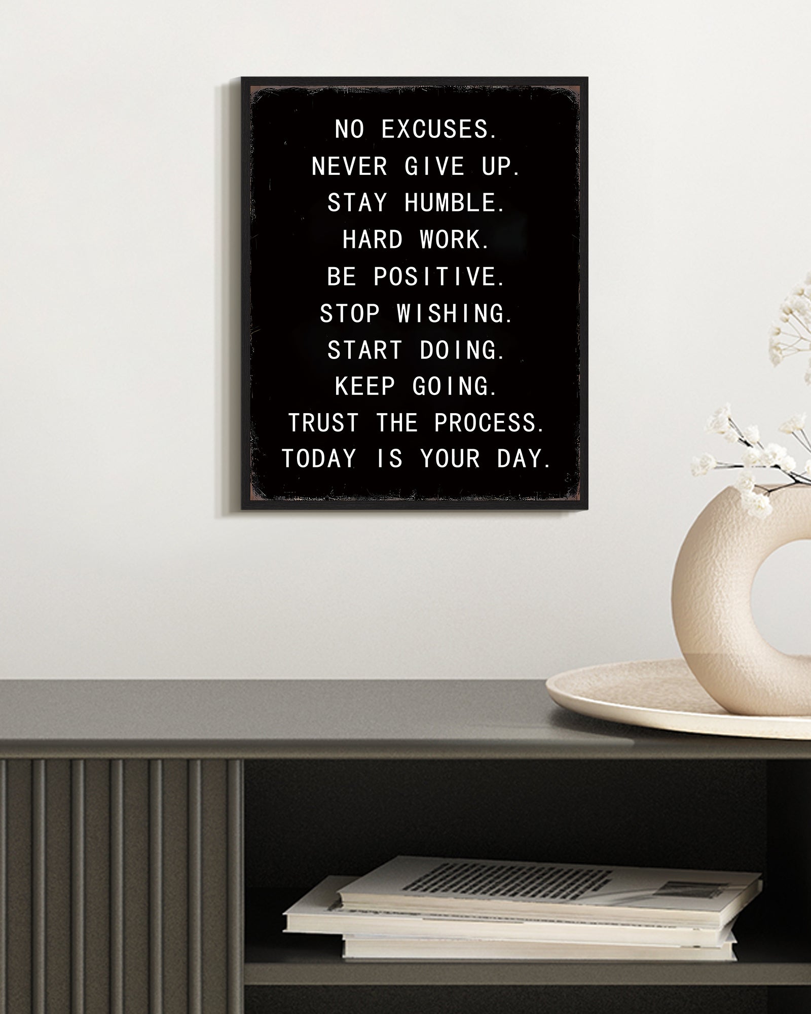 Drsoum Inspirational Wall Decor Motivational Positive Quote Sayings Prints Art Encouraging Posters Office Home Decor 8x10in Black Framed