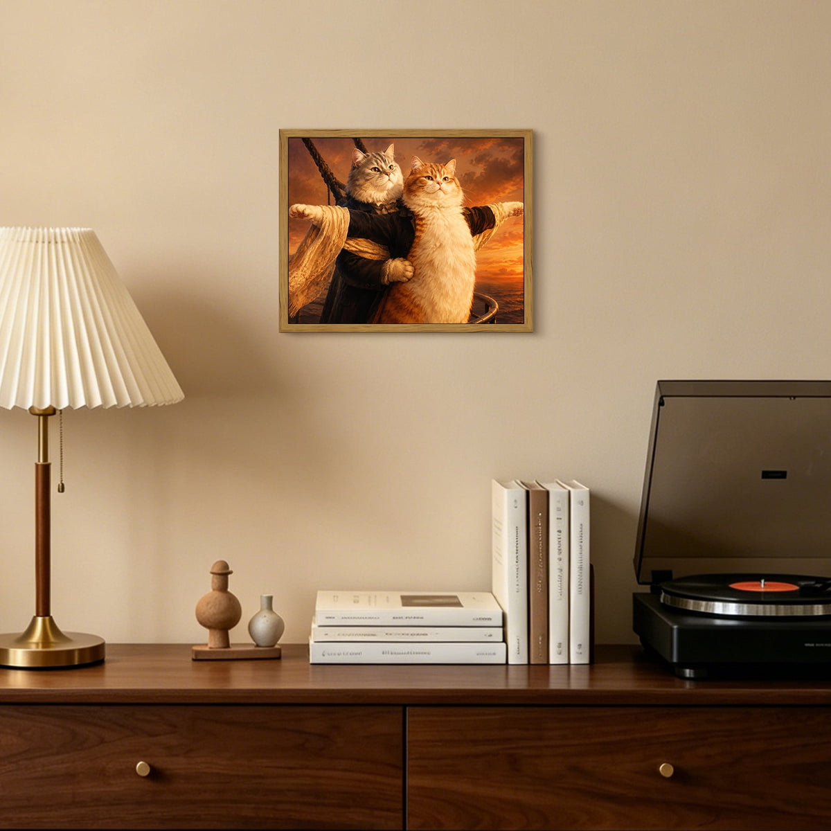Drsoum Titanic Cat Wall Art Funny Romantic Pet Decor for Living Room 8x10 Inch Framed Canvas Prints