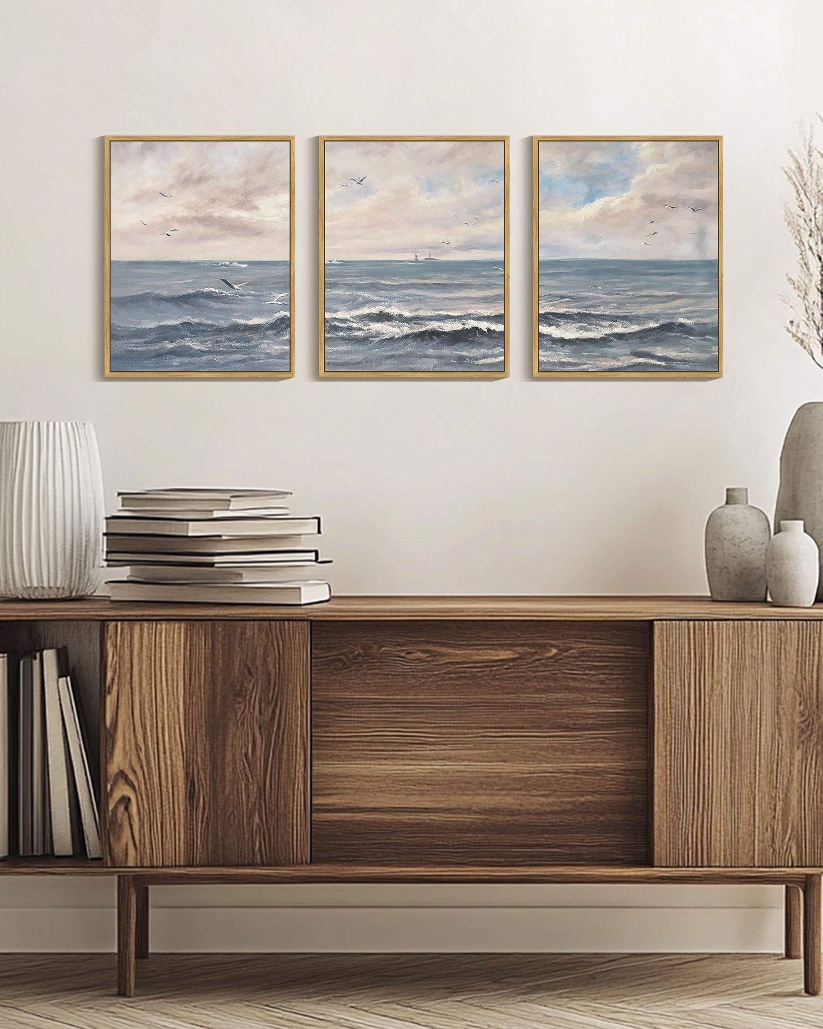 Drsoum Vintage Sea Landscape Wall Art Ocean Retro Classic Farmhouse Paints Rustic 11x14in3pcs Natural Framed