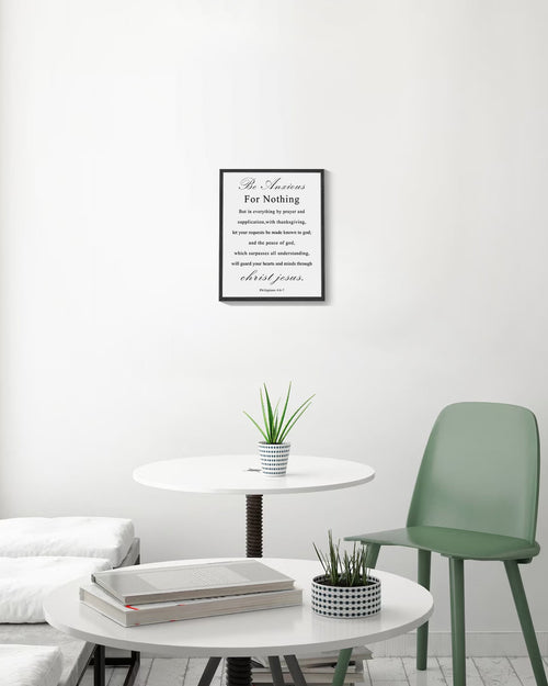 8x10in Black Framed Christian Motivational Wall Art Be Anxious for Nothing Philippians 4:6-7 Canvas Print Positive Scripture Painting Home Wall Decor