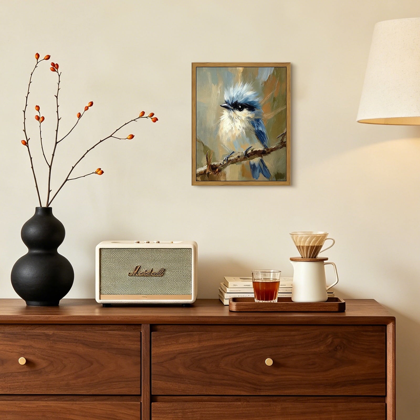 Drsoum Canvas Wall Art Vintage Bird Painting Framed Floral Art 8x10 Inch