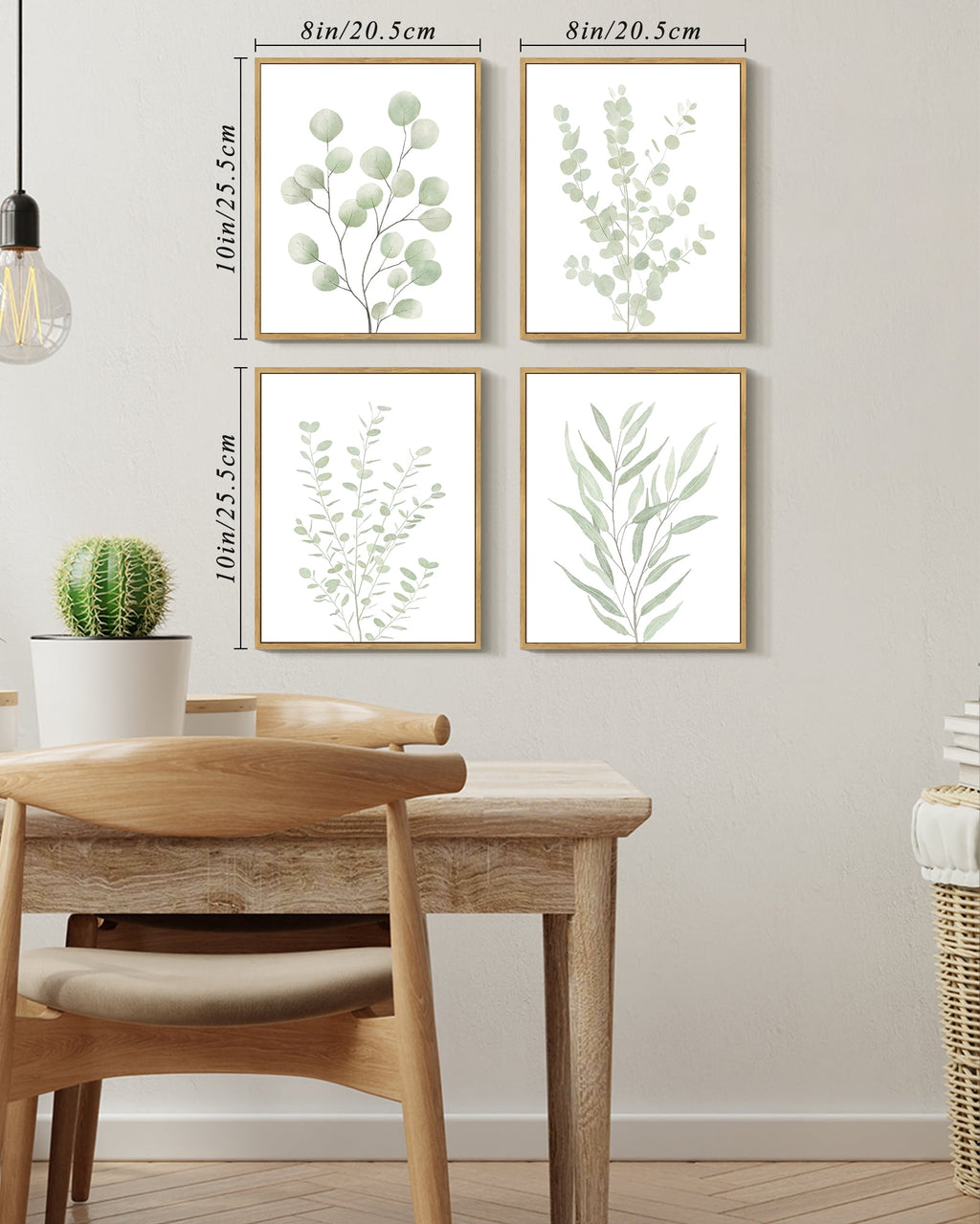 Drsoum Bohemia Wall Art Light Green Botanical Art Boho Leaf Decor for Bedroom Prints for Office 8x10in4pcs Natural Framed