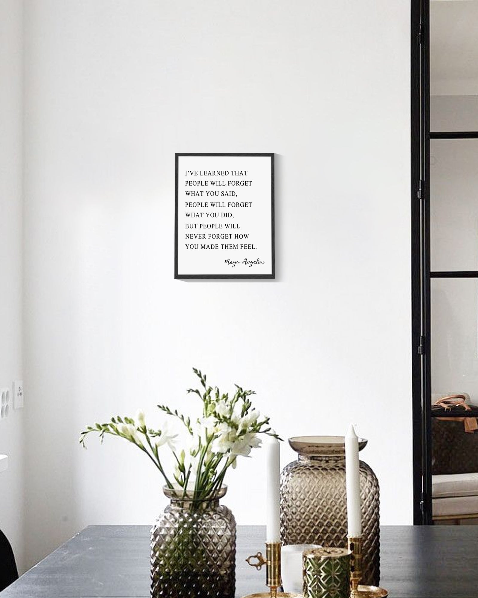 8x10in Black Framed Inspirational Wall Art I've Learned That People Will Never Forget How You Made Them Feel Motivational Quote Positive Posters Office Home Decor