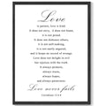 Christian Motivational 11x14in Black Framed Wall Art Love is Patient Love is Kind Corinthians 13:4-8 Canvas Print Positive Scripture Painting Home Wall Decor