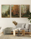 Countryside River Vintage Landscape Framed Wall Art 16x24in3pcs Large Retro Classic Farmhouse Paints Rustic Living Room Bedroom Natural Framed