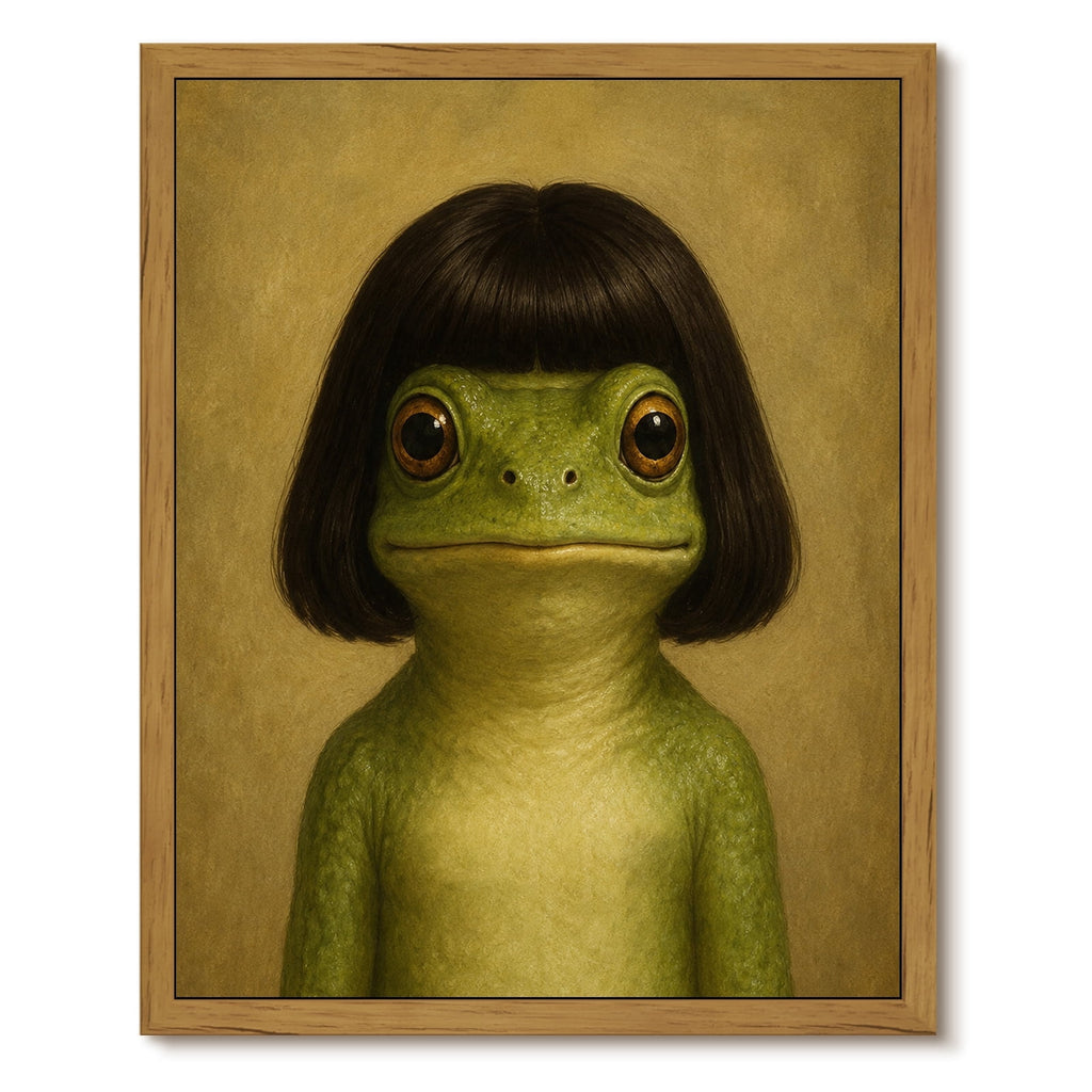 Drsoum 12x16 Framed Frog Bob Haircut Canvas Wall Art Whimsical Decor
