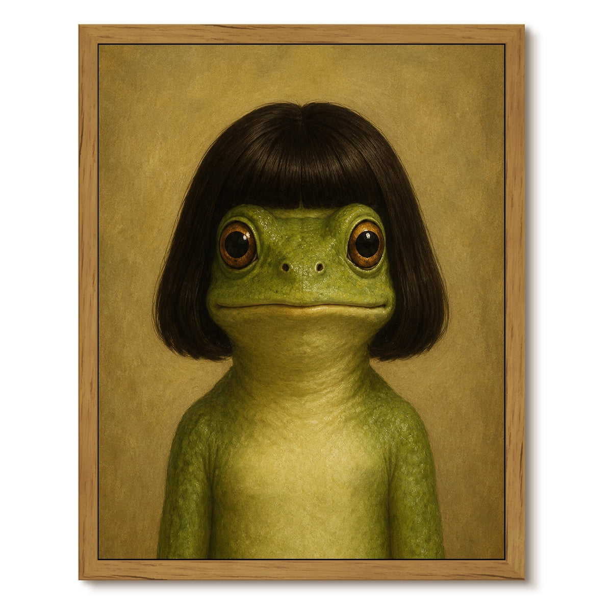 Drsoum 12x16 Framed Frog Bob Haircut Canvas Wall Art Whimsical Decor