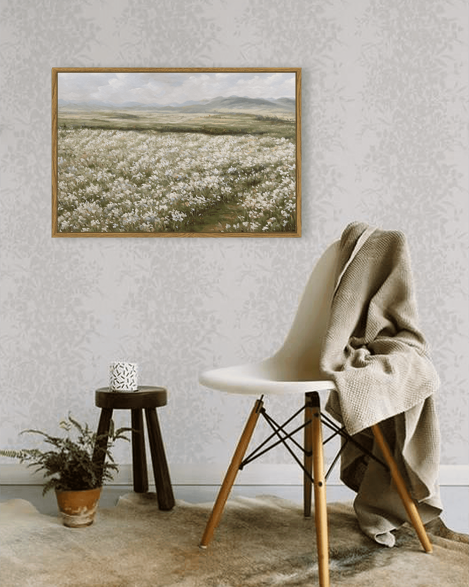 Drsoum 16x24in Landscape Artwork Wall Art Prairie in Full Bloom Classic Prints Modern Farmhouse Hallway Dining Room Office Decor - Natural Framed