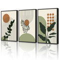 Drsoum 16x24in3pcs Black Framed Boho Plant Wall Decor Green Botanical Bohemain Wall Printing Abstract Prints with Leaf & Sun Lines Art