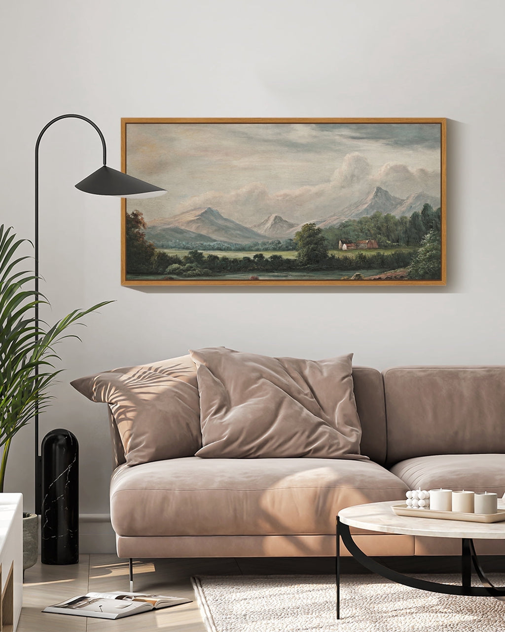 Drsoum 20x40in Natural Framed Landscape Large Canvas Wall Art Retro Village Prints Modern Hallways Dining Rooms Bedroom Living Rooms Decor